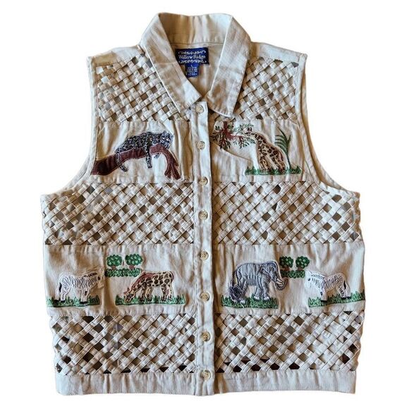 Willow ridge women's Large vintage 90s khaki safari zoo Africa vest button up - Picture 1 of 7